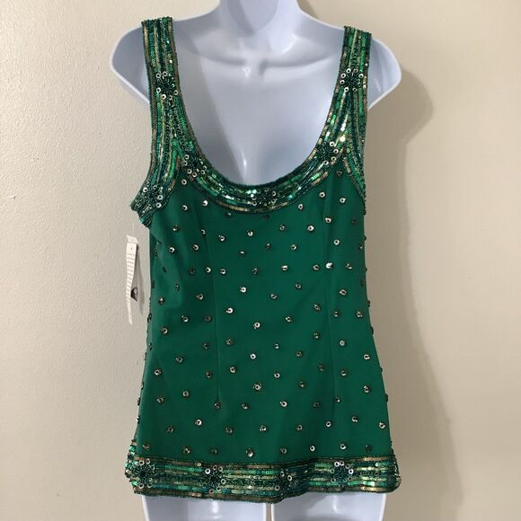 NWT Green Sequin Beaded Glamorous 20s Retro Holiday Blouse Christmas Party XL - Picture 6 of 8
